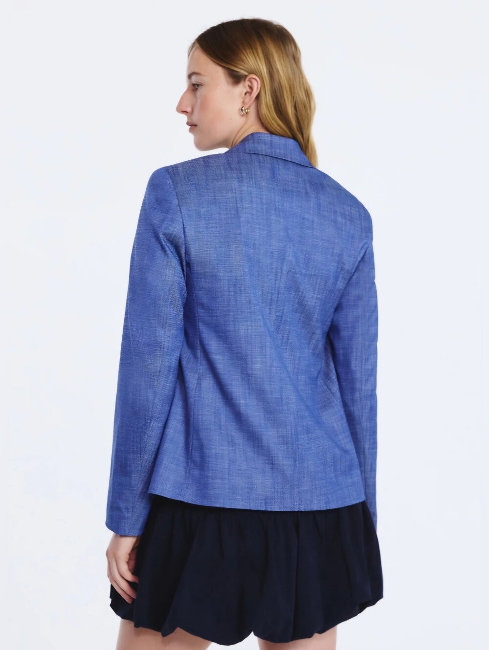 NWT Free Assembly Indigo Crosshatch Blazer Women’s Single-Breasted Jacket - Picture 5 of 8